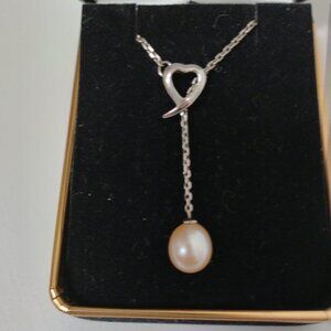 Sterling Silver Heart & Pearl Necklace Mother's Day